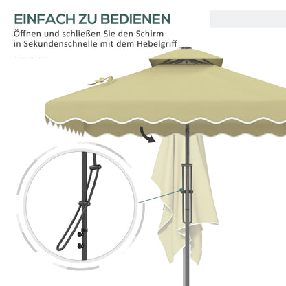 Sun Umbrella, 243 x 243 cm Balcony Umbrella with UV Protection, Cantilever Umbrella with Double Roof, Cross Base, Patio Umbrella with Ruffles, 4 Struts, for Garden, Metal, Beige