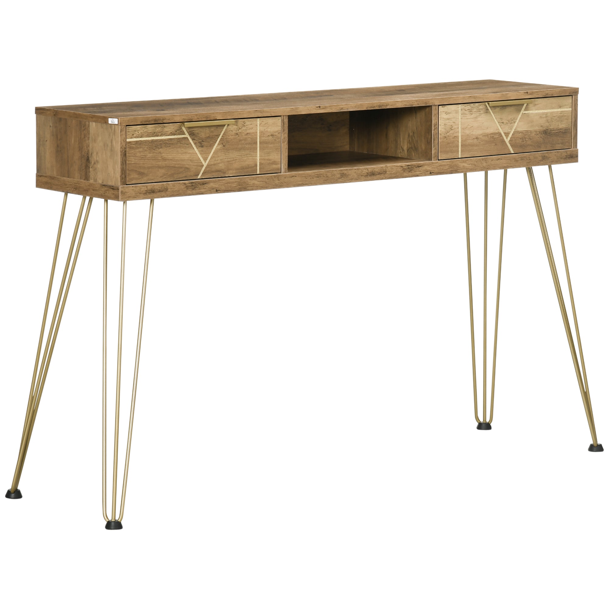 Console Table Entryway Table with 2 Drawers Open Shelf and Steel Legs for Living Room Hallway Modern Style 120x29x79 cm Bronze