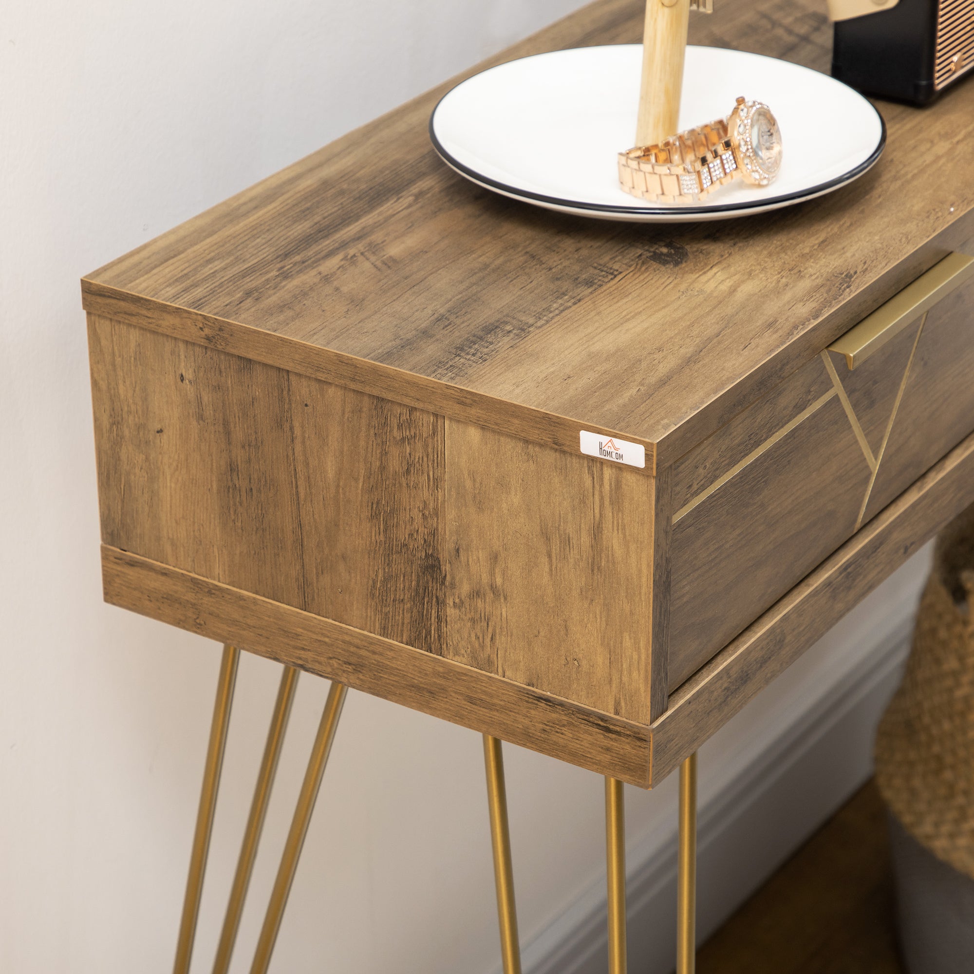 Console Table Entryway Table with 2 Drawers Open Shelf and Steel Legs for Living Room Hallway Modern Style 120x29x79 cm Bronze