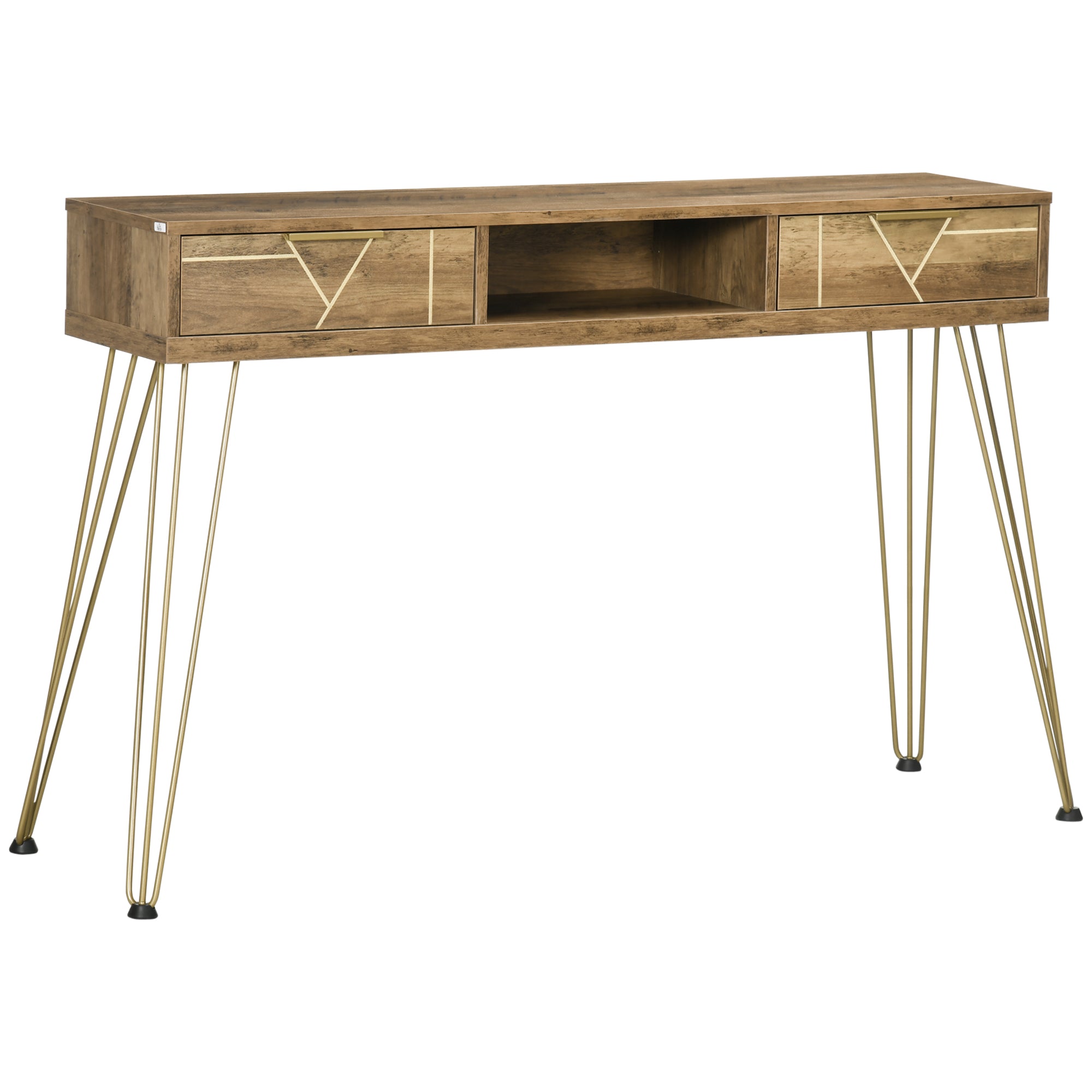 Console Table Entryway Table with 2 Drawers Open Shelf and Steel Legs for Living Room Hallway Modern Style 120x29x79 cm Bronze
