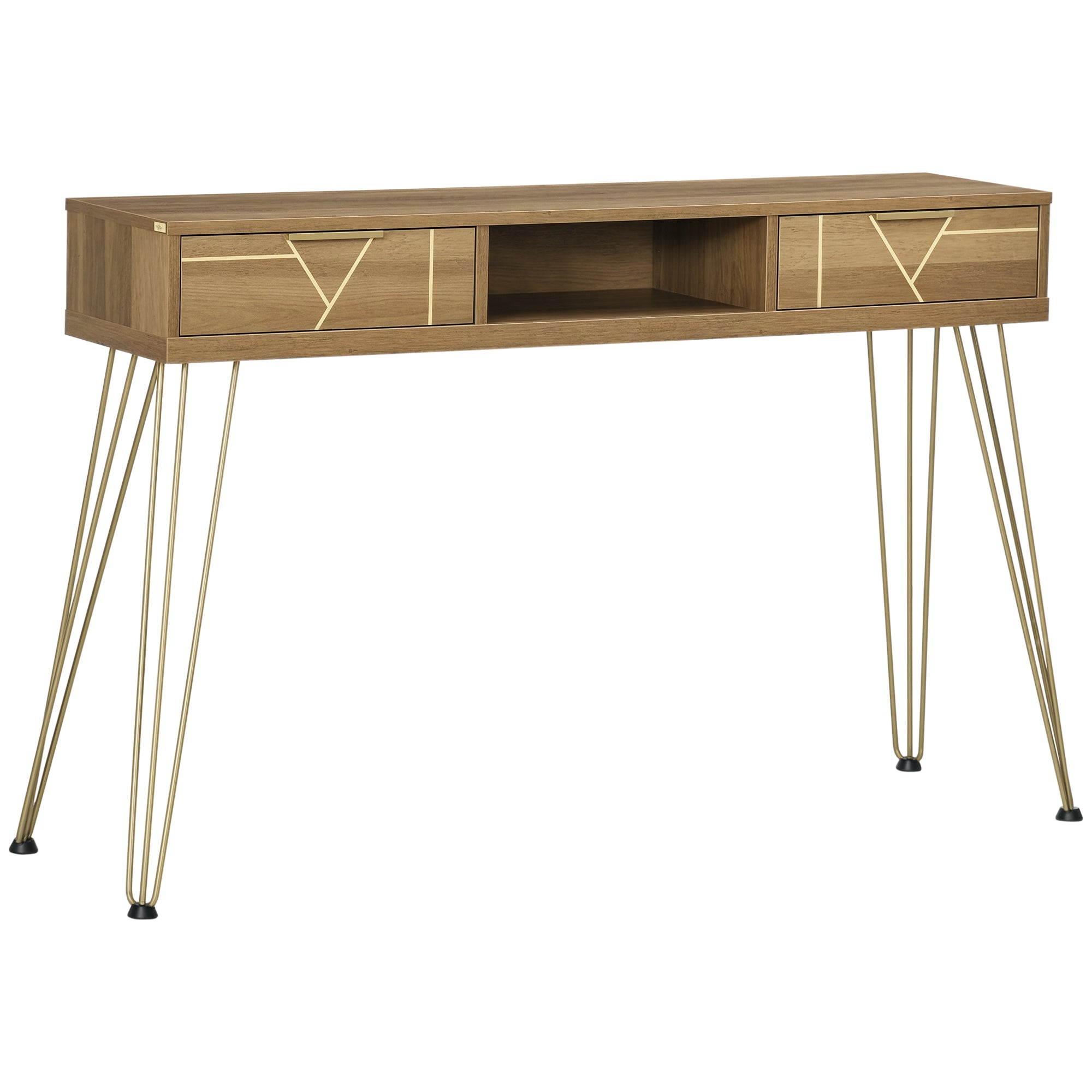 Console Table Entryway Table with 2 Drawers Open Shelf and Steel Legs for Living Room Hallway Modern Style 120x29x79 cm Bronze