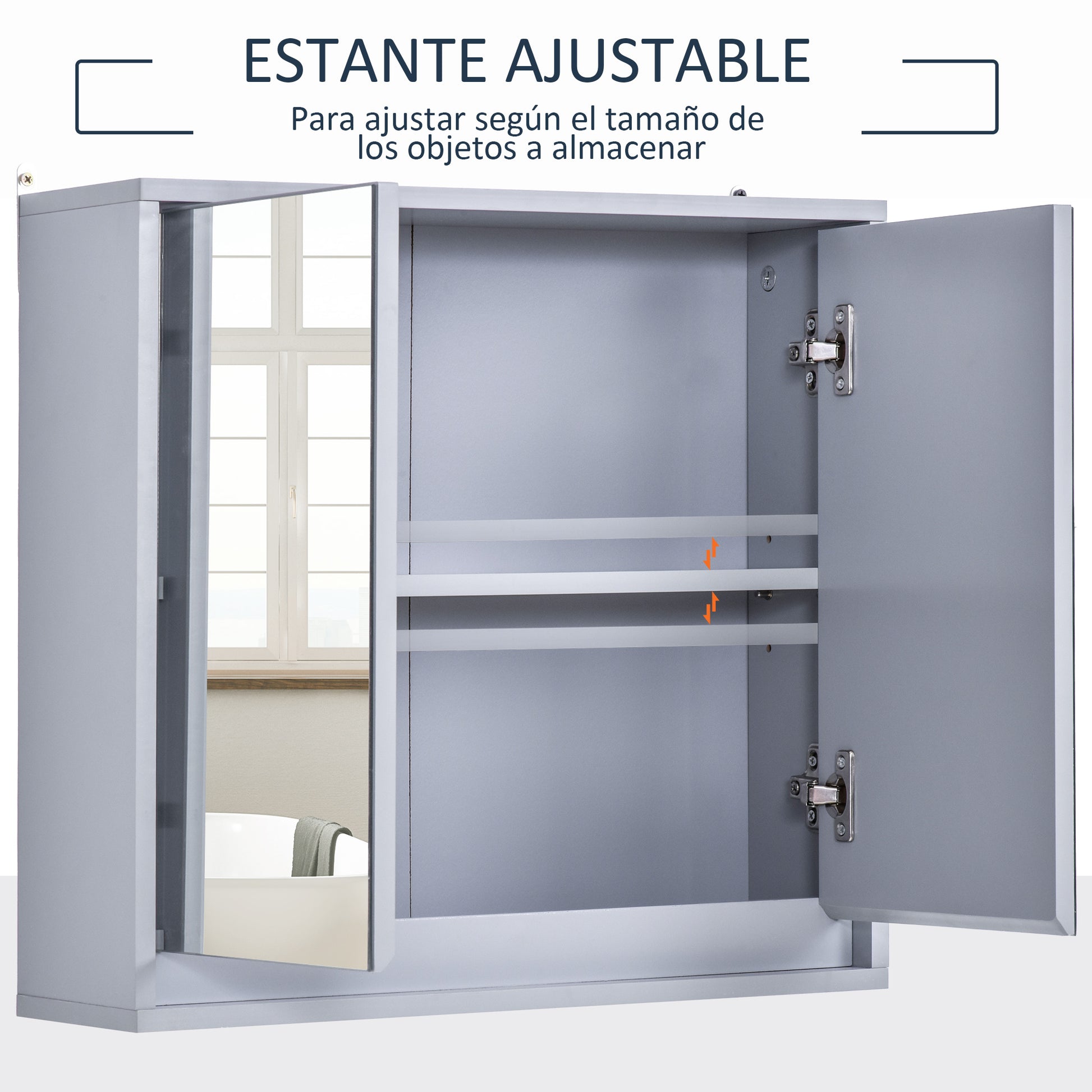 Bathroom Cabinet with Mirror with 2 Doors and Adjustable Shelf Hanging Bathroom Furniture for Modern Style Toilet 48x14.5x45 cm Gray