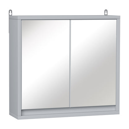 Bathroom Cabinet with Mirror with 2 Doors and Adjustable Shelf Hanging Bathroom Furniture for Modern Style Toilet 48x14.5x45 cm Gray