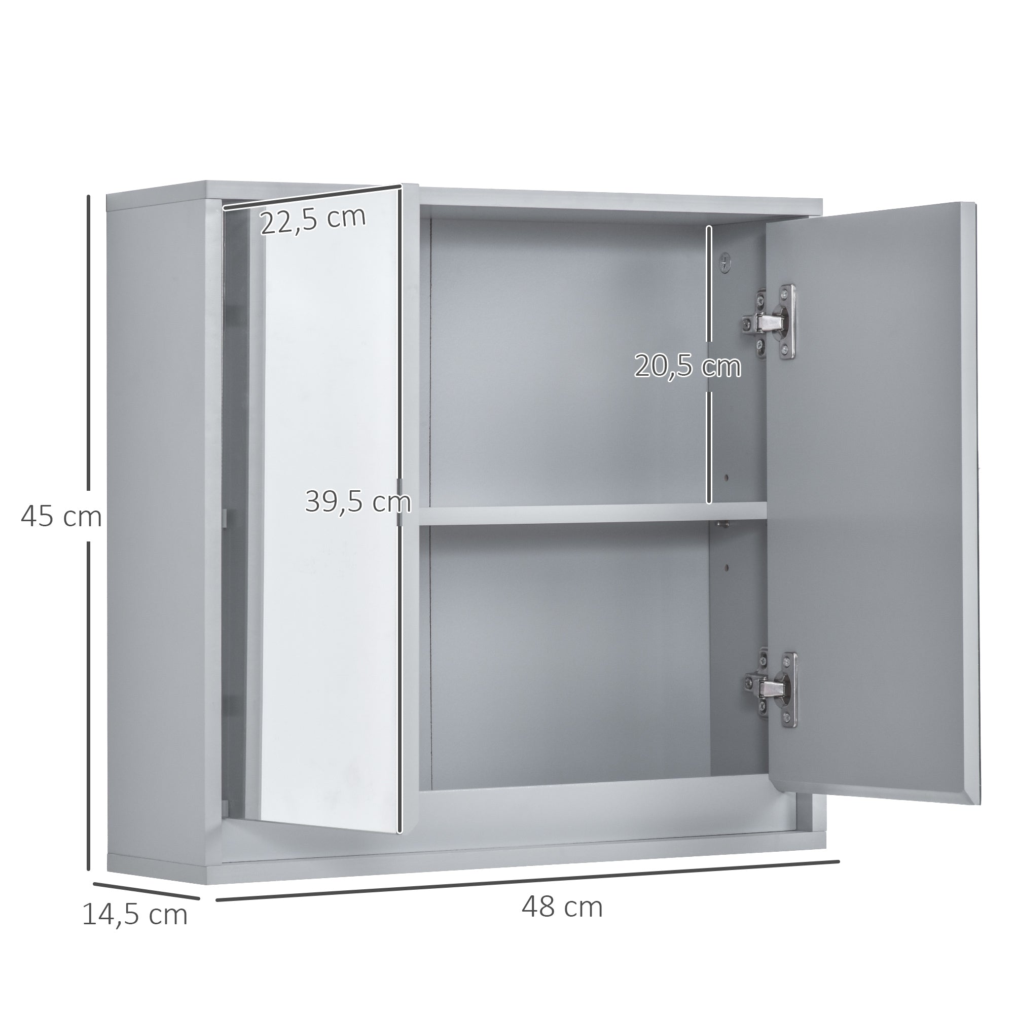Bathroom Cabinet with Mirror with 2 Doors and Adjustable Shelf Hanging Bathroom Furniture for Modern Style Toilet 48x14.5x45 cm Gray