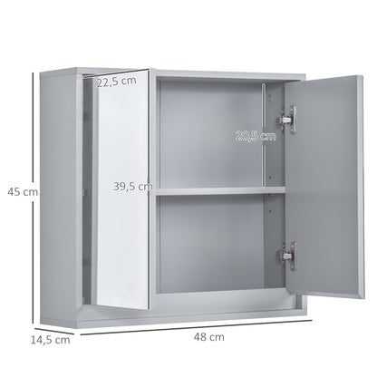 Bathroom Cabinet with Mirror with 2 Doors and Adjustable Shelf Hanging Bathroom Furniture for Modern Style Toilet 48x14.5x45 cm Gray
