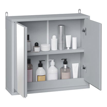 Bathroom Cabinet with Mirror with 2 Doors and Adjustable Shelf Hanging Bathroom Furniture for Modern Style Toilet 48x14.5x45 cm Gray