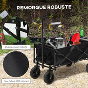 Folding Beach Cart, 4-Wheel Transport Cart Removable Cover Telescopic Handle Adjustable Tilt Folding Tray 117L x 51W x 100H cm black