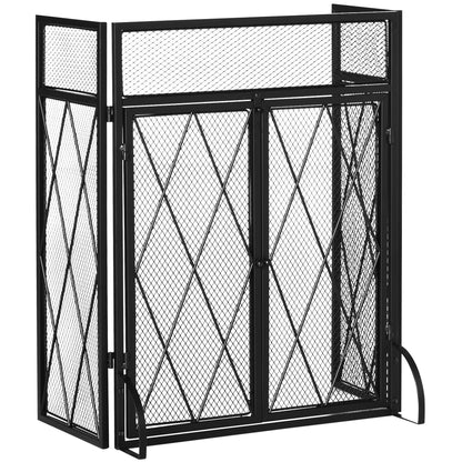 Spark Protection Screen 3pcs. Wrought Iron Fireplace Screen Fireplace Spark Protection Metal Black 120 x 79 cm