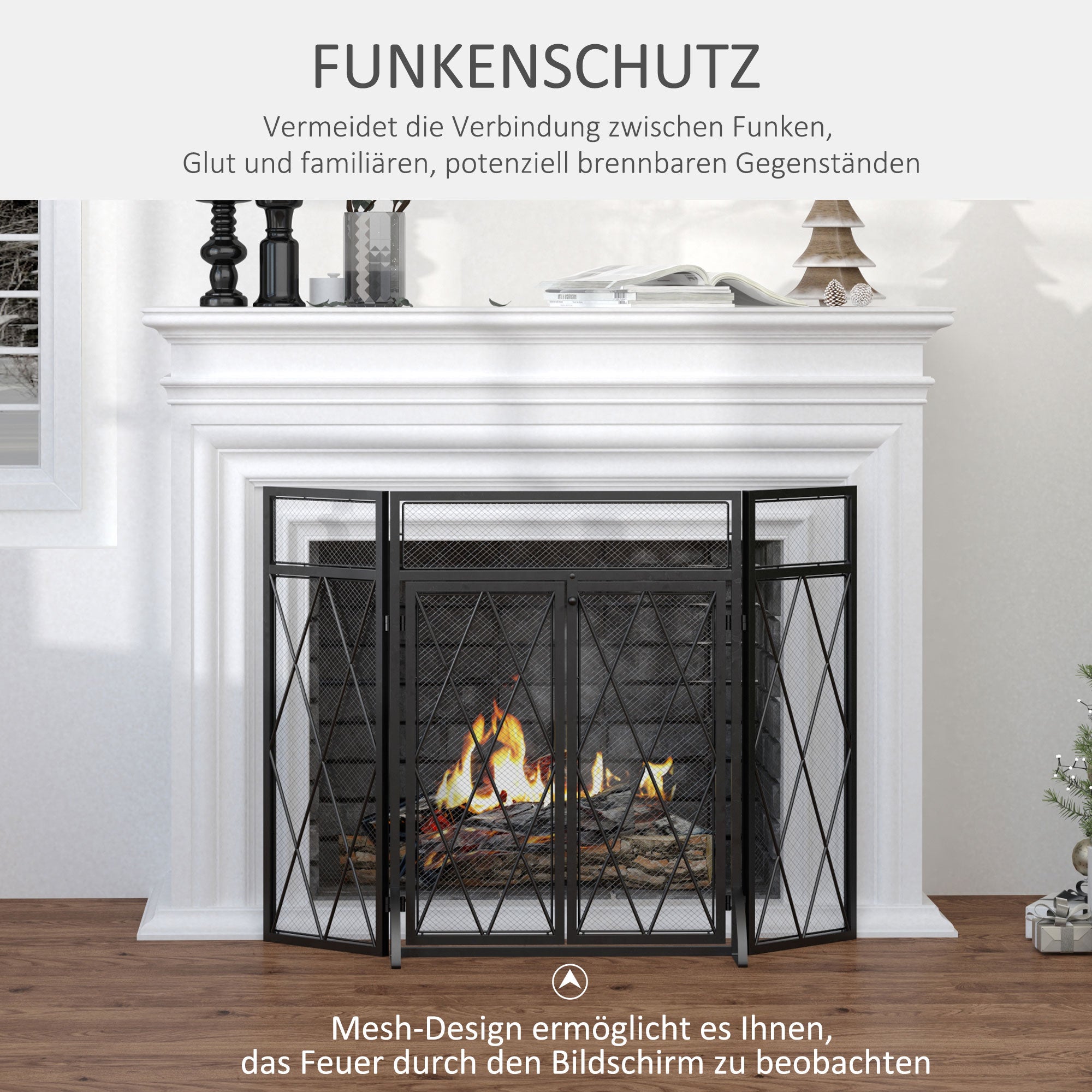Spark Protection Screen 3pcs. Wrought Iron Fireplace Screen Fireplace Spark Protection Metal Black 120 x 79 cm
