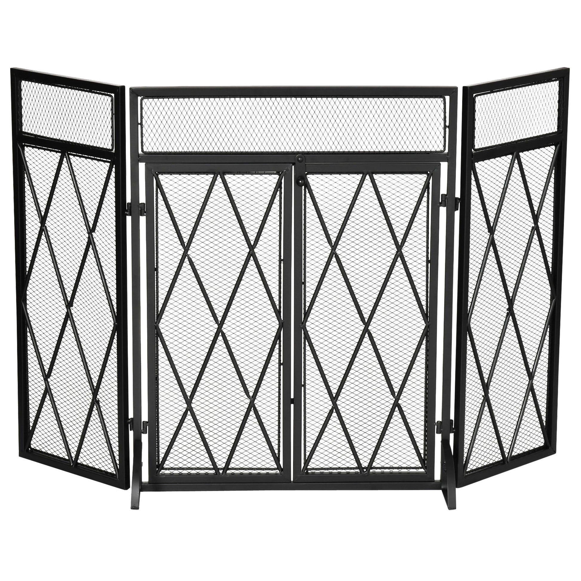 Spark Protection Screen 3pcs. Wrought Iron Fireplace Screen Fireplace Spark Protection Metal Black 120 x 79 cm
