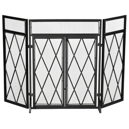 Spark Protection Screen 3pcs. Wrought Iron Fireplace Screen Fireplace Spark Protection Metal Black 120 x 79 cm
