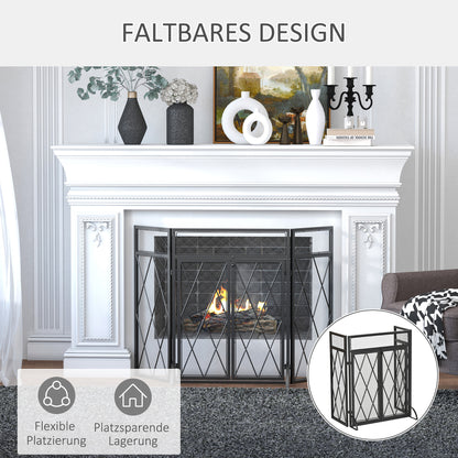 Spark Protection Screen 3pcs. Wrought Iron Fireplace Screen Fireplace Spark Protection Metal Black 120 x 79 cm