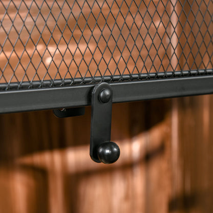 Spark Protection Screen 3pcs. Wrought Iron Fireplace Screen Fireplace Spark Protection Metal Black 120 x 79 cm