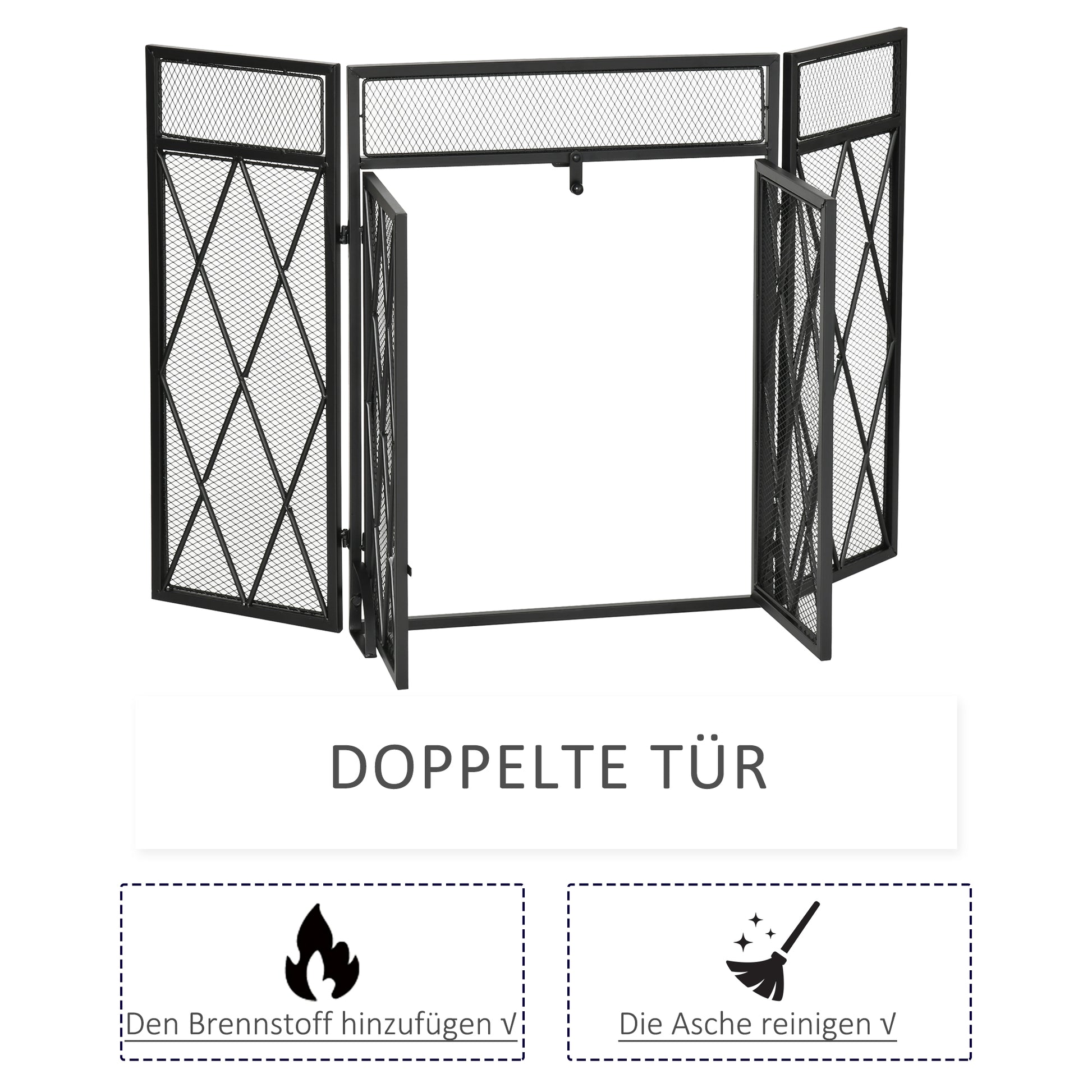 Spark Protection Screen 3pcs. Wrought Iron Fireplace Screen Fireplace Spark Protection Metal Black 120 x 79 cm
