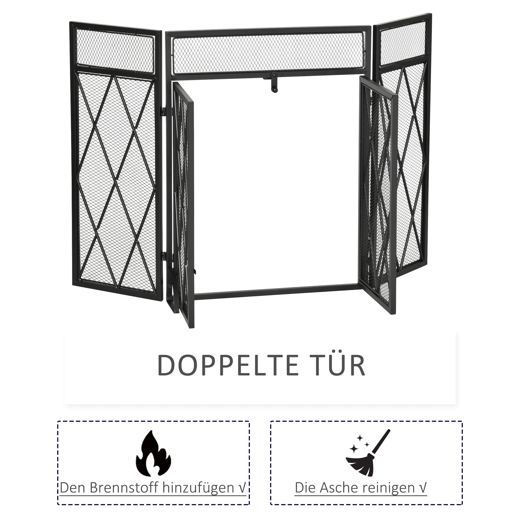 Spark Protection Screen 3pcs. Wrought Iron Fireplace Screen Fireplace Spark Protection Metal Black 120 x 79 cm