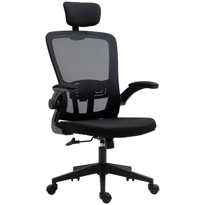 Mesh Office Chair Swivel Desk Chair with Adjustable Height Foldable Armrests Adjustable Headrest and Lumbar Support 65x64x114-122 cm Black