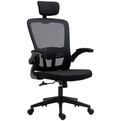 Mesh Office Chair Swivel Desk Chair with Adjustable Height Foldable Armrests Adjustable Headrest and Lumbar Support 65x64x114-122 cm Black