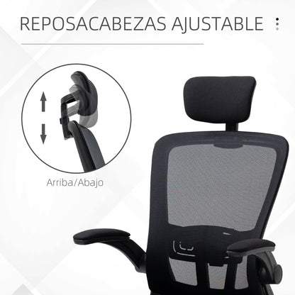 Mesh Office Chair Swivel Desk Chair with Adjustable Height Foldable Armrests Adjustable Headrest and Lumbar Support 65x64x114-122 cm Black