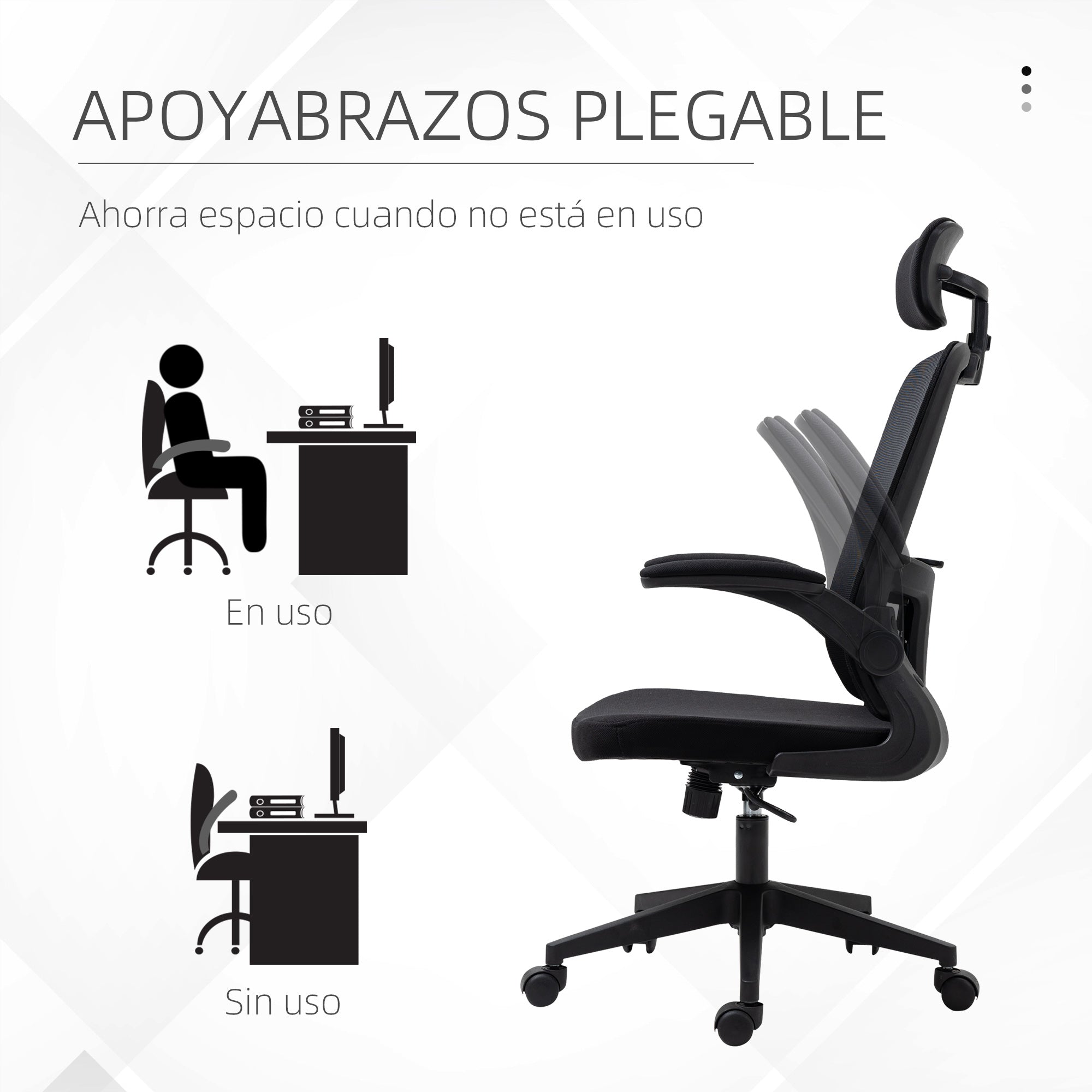 Mesh Office Chair Swivel Desk Chair with Adjustable Height Foldable Armrests Adjustable Headrest and Lumbar Support 65x64x114-122 cm Black
