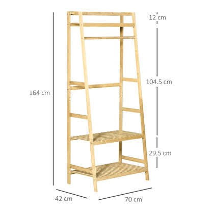 Bamboo Coat Rack with Shelves for Entryway and Bedroom, 70x42x164cm