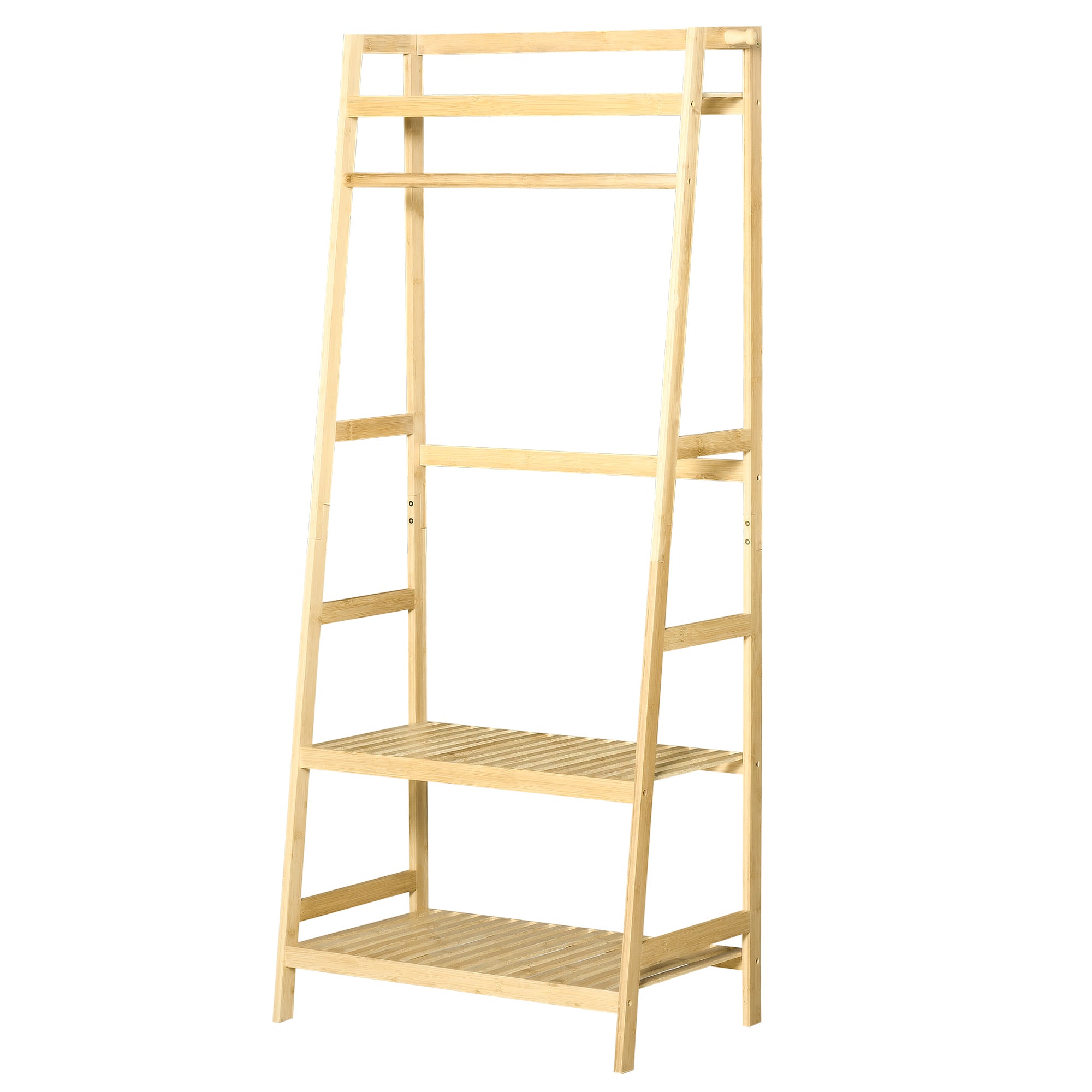 Bamboo Coat Rack with Shelves for Entryway and Bedroom, 70x42x164cm