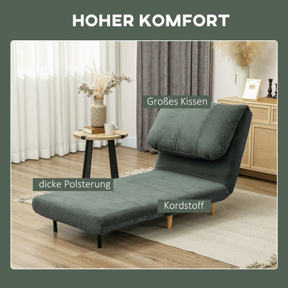 2-in-1 Sleep Sofa Sleeper Chair Adjustable Folding Mattress Guest Bed in Corduroy Look, for Bedroom, Living Room Green 82 x 89 x 83 cm