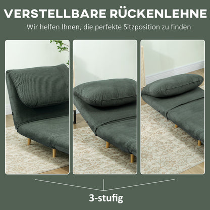 2-in-1 Sleep Sofa Sleeper Chair Adjustable Folding Mattress Guest Bed in Corduroy Look, for Bedroom, Living Room Green 82 x 89 x 83 cm