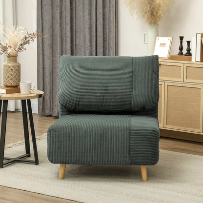 2-in-1 Sleep Sofa Sleeper Chair Adjustable Folding Mattress Guest Bed in Corduroy Look, for Bedroom, Living Room Green 82 x 89 x 83 cm