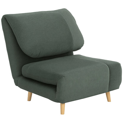 2-in-1 Sleep Sofa Sleeper Chair Adjustable Folding Mattress Guest Bed in Corduroy Look, for Bedroom, Living Room Green 82 x 89 x 83 cm