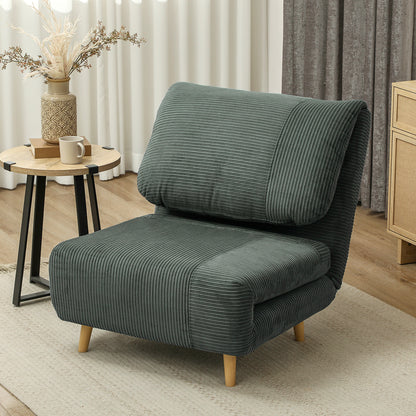 2-in-1 Sleep Sofa Sleeper Chair Adjustable Folding Mattress Guest Bed in Corduroy Look, for Bedroom, Living Room Green 82 x 89 x 83 cm