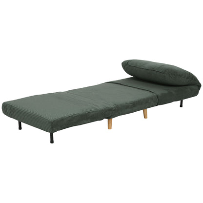 2-in-1 Sleep Sofa Sleeper Chair Adjustable Folding Mattress Guest Bed in Corduroy Look, for Bedroom, Living Room Green 82 x 89 x 83 cm