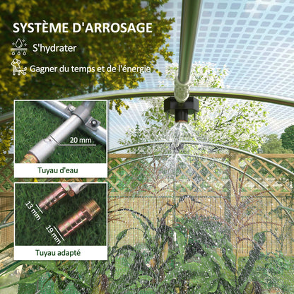 Garden Tunnel Greenhouse 12 sqm Tomato Greenhouse with Integrated Watering System 3L x 2W x 2H m Reinforced Steel + High Density PE 140 g/m² 8 Windows Roll-up Door Green