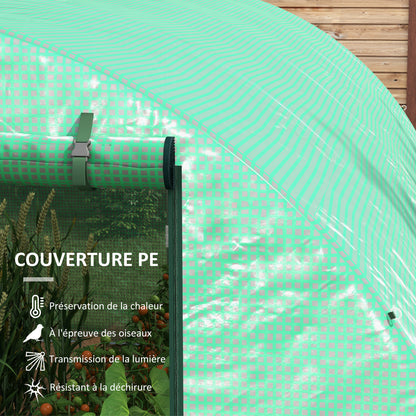 Garden Tunnel Greenhouse 12 sqm Tomato Greenhouse with Integrated Watering System 3L x 2W x 2H m Reinforced Steel + High Density PE 140 g/m² 8 Windows Roll-up Door Green