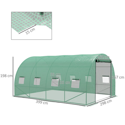 Garden Tunnel Greenhouse 12 sqm Tomato Greenhouse with Integrated Watering System 3L x 2W x 2H m Reinforced Steel + High Density PE 140 g/m² 8 Windows Roll-up Door Green