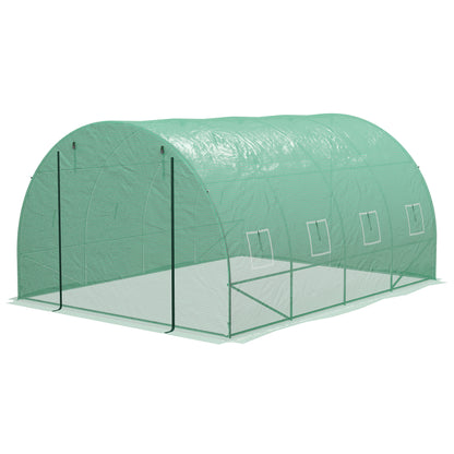 Garden Tunnel Greenhouse 12 sqm Tomato Greenhouse with Integrated Watering System 3L x 2W x 2H m Reinforced Steel + High Density PE 140 g/m² 8 Windows Roll-up Door Green