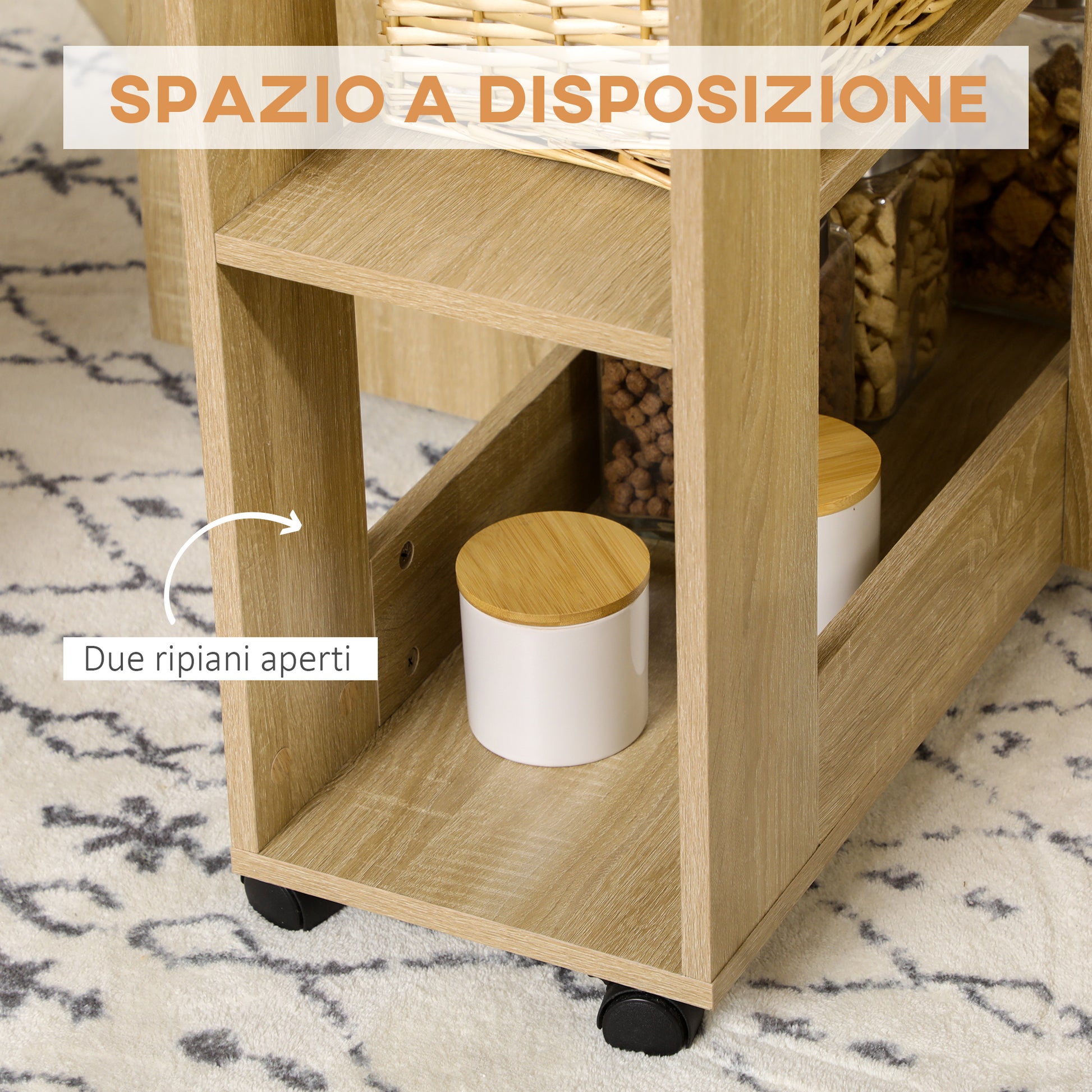 5-Piece Oak Veneer Table and Chairs Set, Foldable Round Table with 2 Open Shelves and 4 Oak Stools