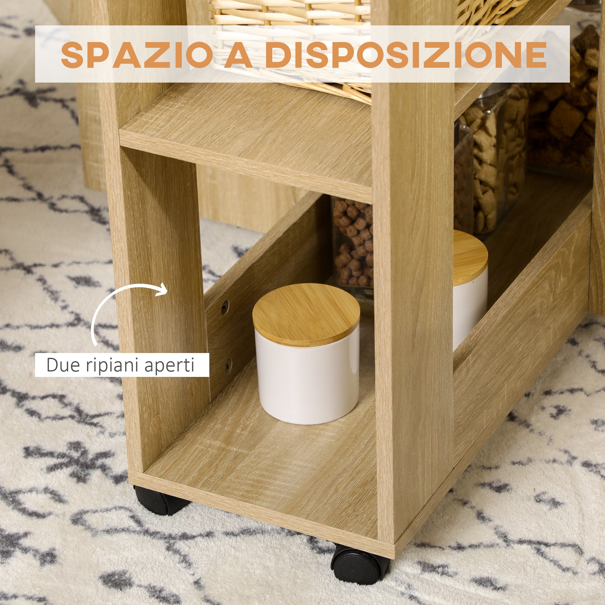 5-Piece Oak Veneer Table and Chairs Set, Foldable Round Table with 2 Open Shelves and 4 Oak Stools