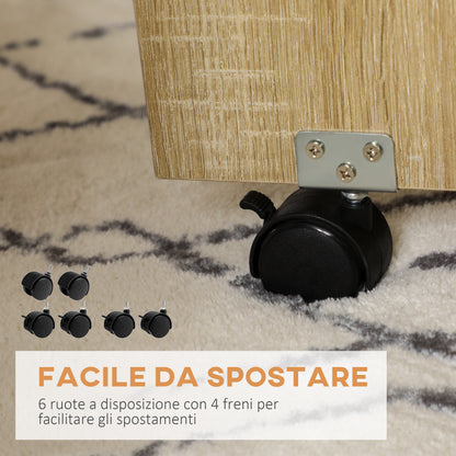 5-Piece Oak Veneer Table and Chairs Set, Foldable Round Table with 2 Open Shelves and 4 Oak Stools