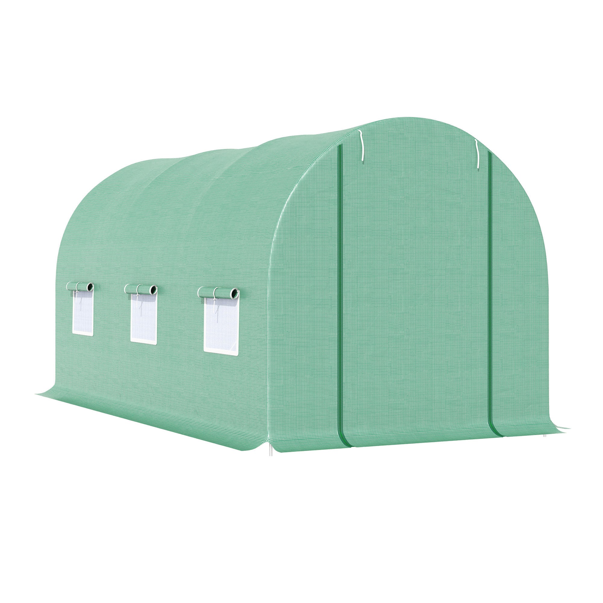 Greenhouse 445x190x200cm Foil Greenhouse Tomato House with Door, 6 Windows, Galvanized Steel Foil Tunnel, PE, Sturdy Greenhouse Plant Tunnel, Including Ground Anchors & Ropes, Green