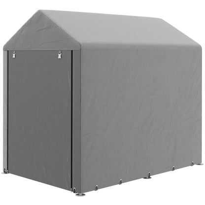 Outdoor Motorcycle Garage Storage Shed with Zippered Entrance, Garage Tent for Bicycles and Tools in Galvanized Metal and PE Fabric, 120x179x165 cm, Light Gray