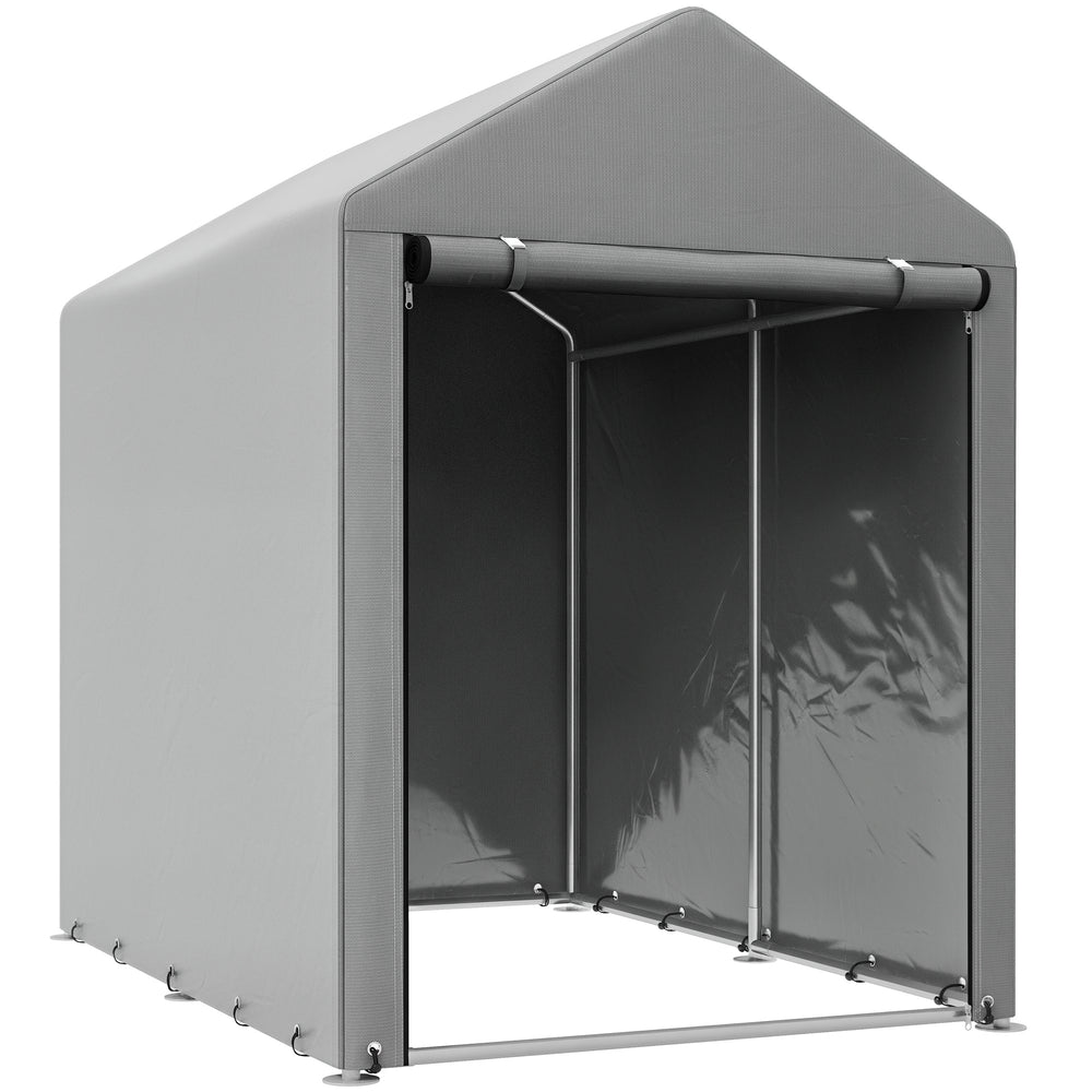 Outsunny Motorradgarage für den Außenbereich mit Reißverschluss-Eingang, Garagenzelt für Fahrräder und Werkzeuge aus verzinktem Metall und PE-Gewebe, 120x179x165 cm, Hellgrau
