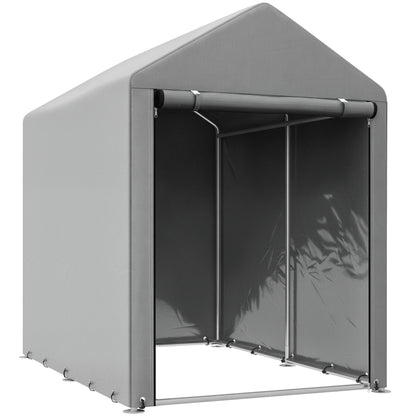 Outdoor Motorcycle Garage Storage Shed with Zippered Entrance, Garage Tent for Bicycles and Tools in Galvanized Metal and PE Fabric, 120x179x165 cm, Light Gray