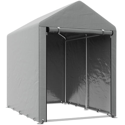 Outdoor Motorcycle Garage Storage Shed with Zippered Entrance, Garage Tent for Bicycles and Tools in Galvanized Metal and PE Fabric, 120x179x165 cm, Light Gray