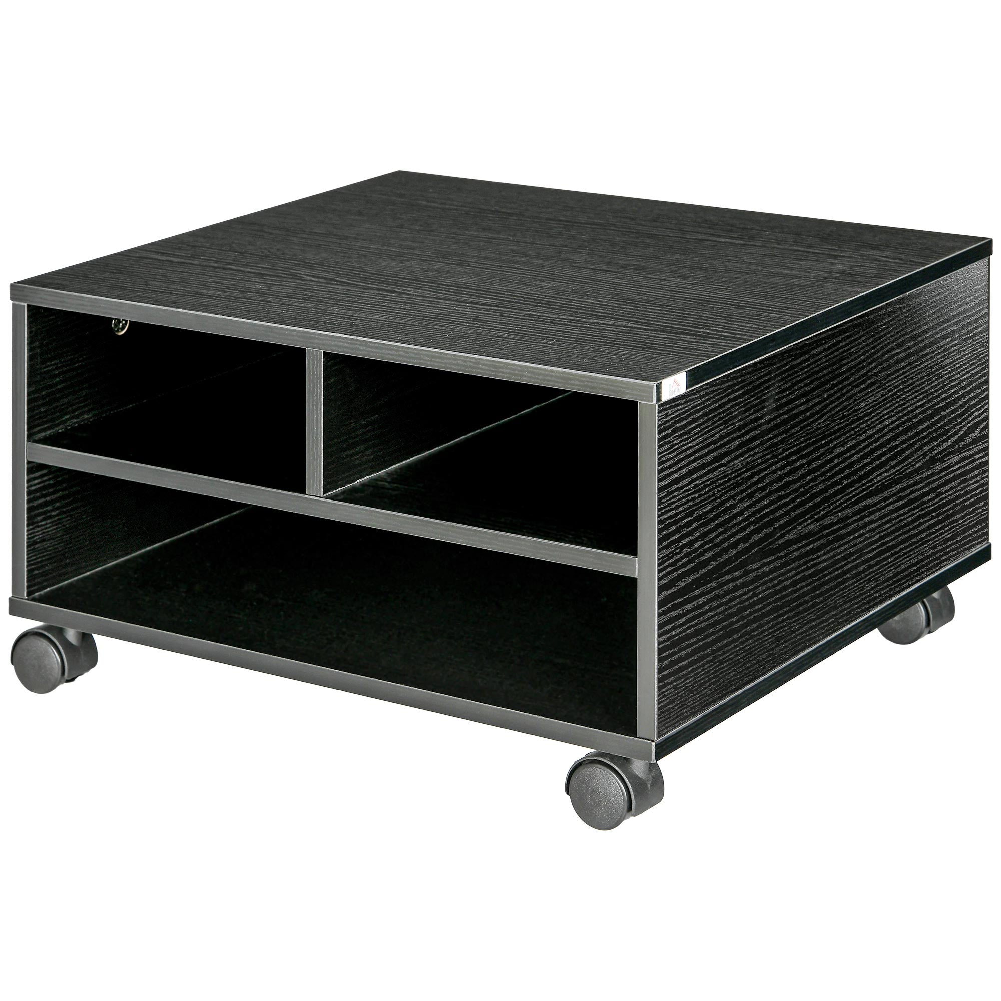 2-Shelf Printer Stand, Office and Study Wood Cabinet with Wheels, 47x40x27.5cm, Black