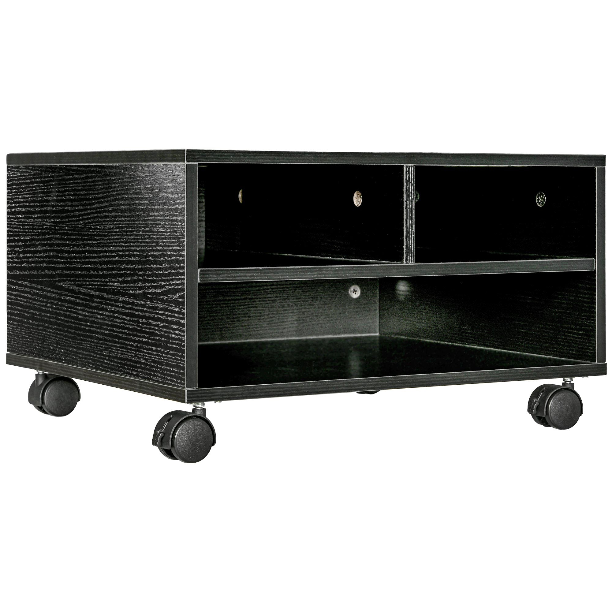 2-Shelf Printer Stand, Office and Study Wood Cabinet with Wheels, 47x40x27.5cm, Black