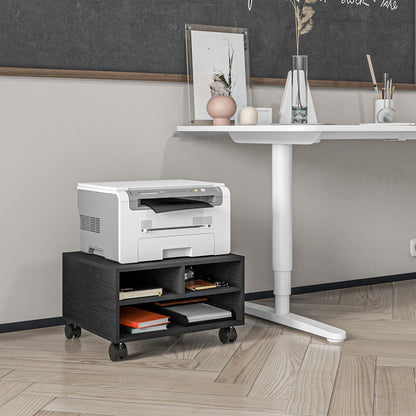 2-Shelf Printer Stand, Office and Study Wood Cabinet with Wheels, 47x40x27.5cm, Black