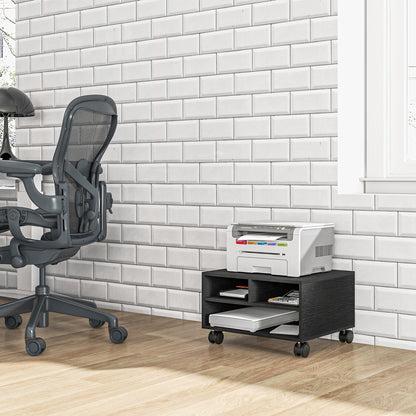 2-Shelf Printer Stand, Office and Study Wood Cabinet with Wheels, 47x40x27.5cm, Black