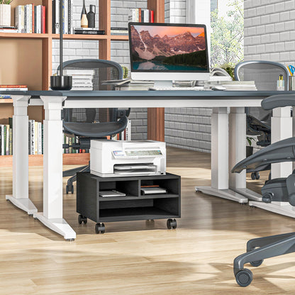 2-Shelf Printer Stand, Office and Study Wood Cabinet with Wheels, 47x40x27.5cm, Black