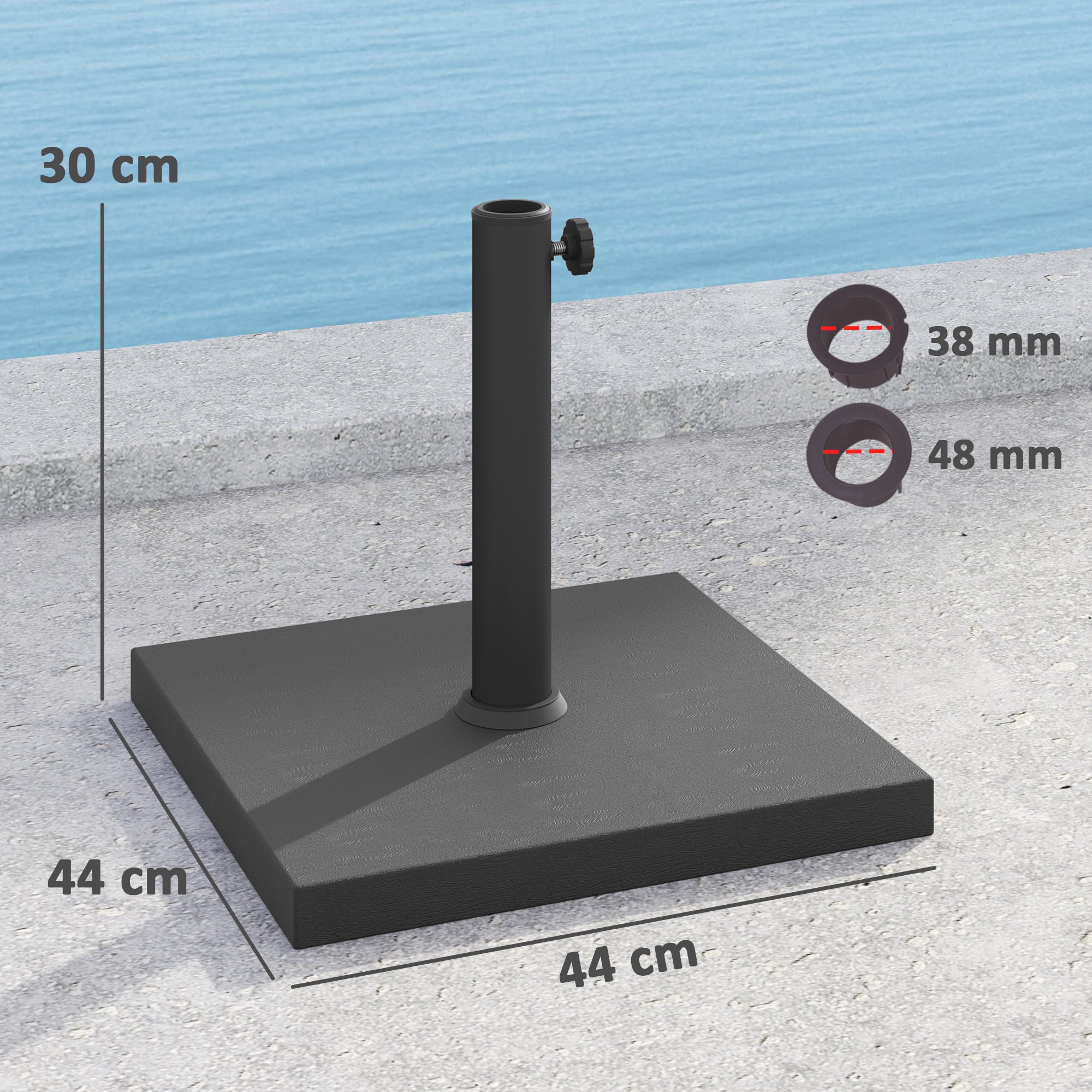 Umbrella Base Stand with Cement Filling for Square Umbrellas Posts Ø38/48 mm Black