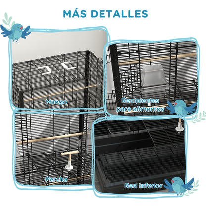 Bird Cage 61x36.5x98 cm Aviary with Doors Perches Removable Tray Food Boxes and Handles Cage for Budgies Parrots Finches Canaries Black